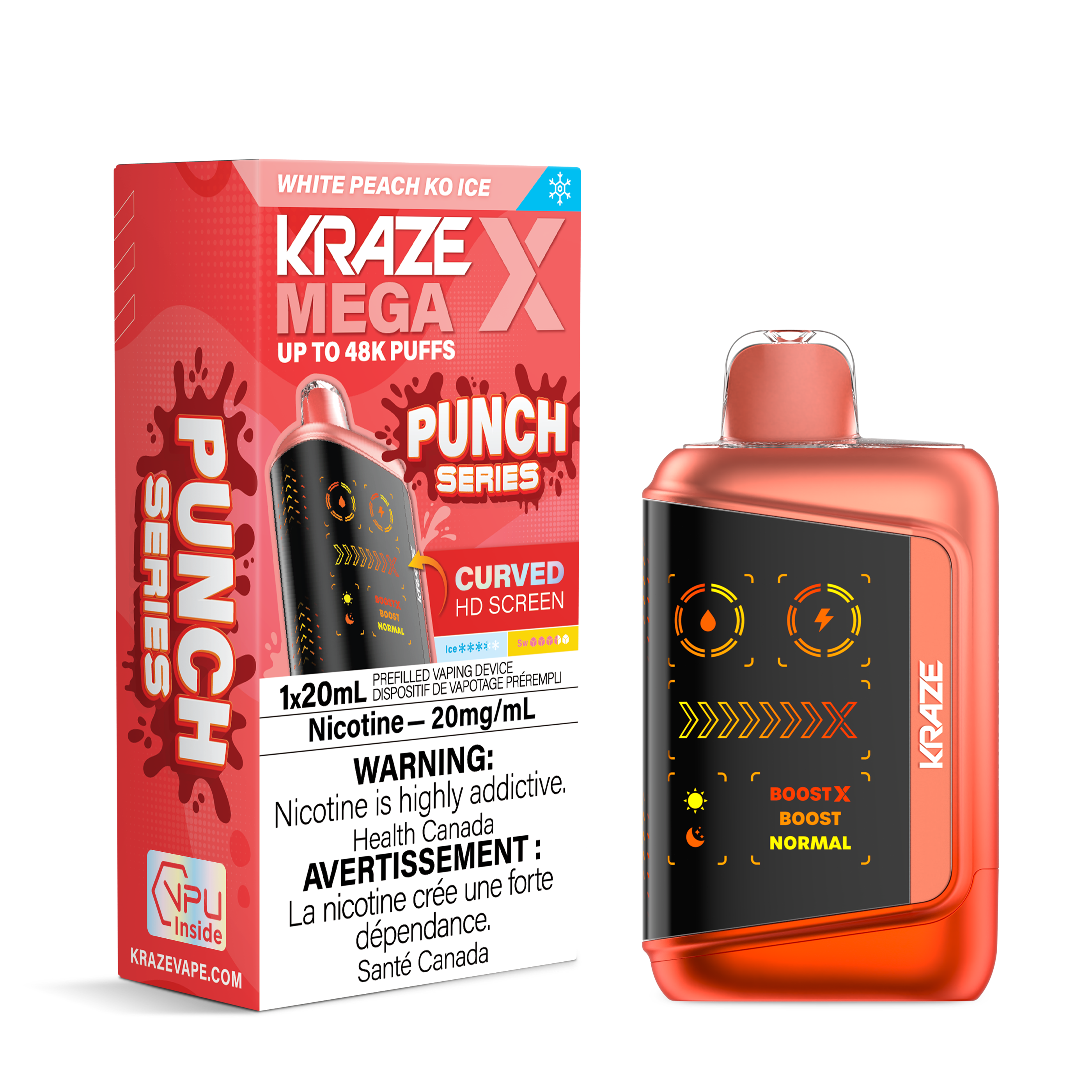 WHITE PEACH KO ICE - Kraze Mega X 48k - 4pc/Carton [ON]
