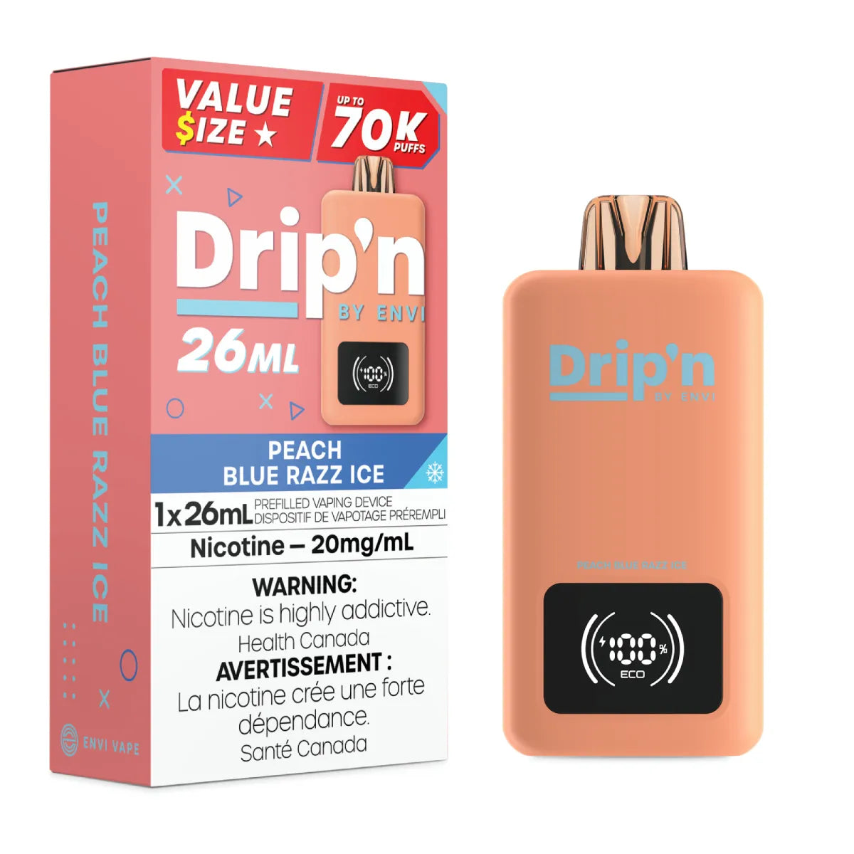 Peach Blue Razz Ice - Drip'n by Envi 26ml Disposable - 5pc/Carton [ON]