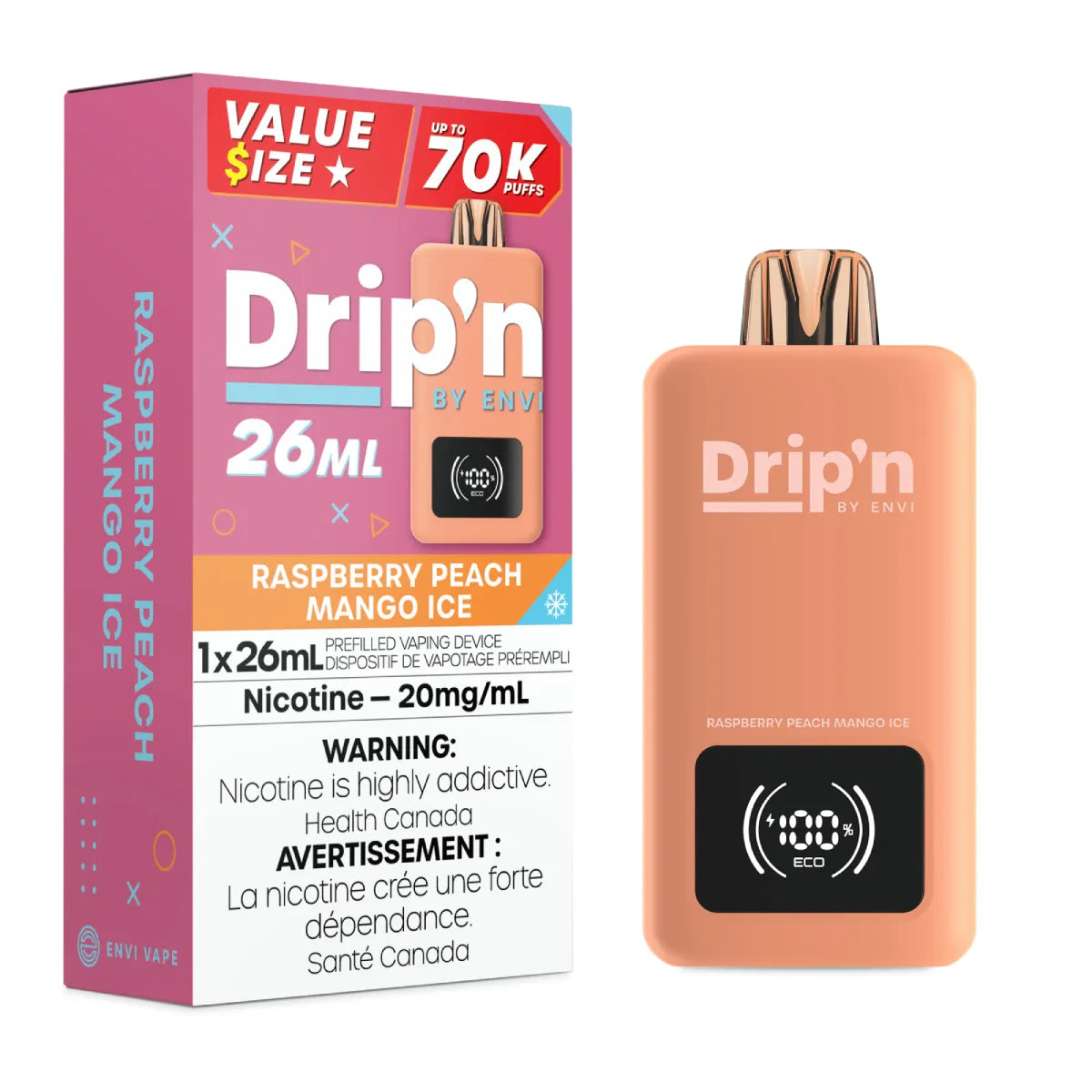 Raspberry Peach Mango Ice - Drip'n by Envi 26ml Disposable - 5pc/Carton [ON]