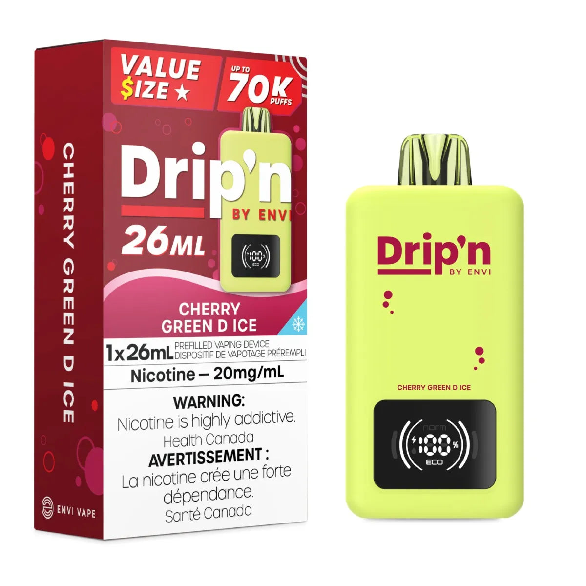 Cherry Green D Ice - Drip'n by Envi 26ml Disposable - 5pc/Carton [ON]