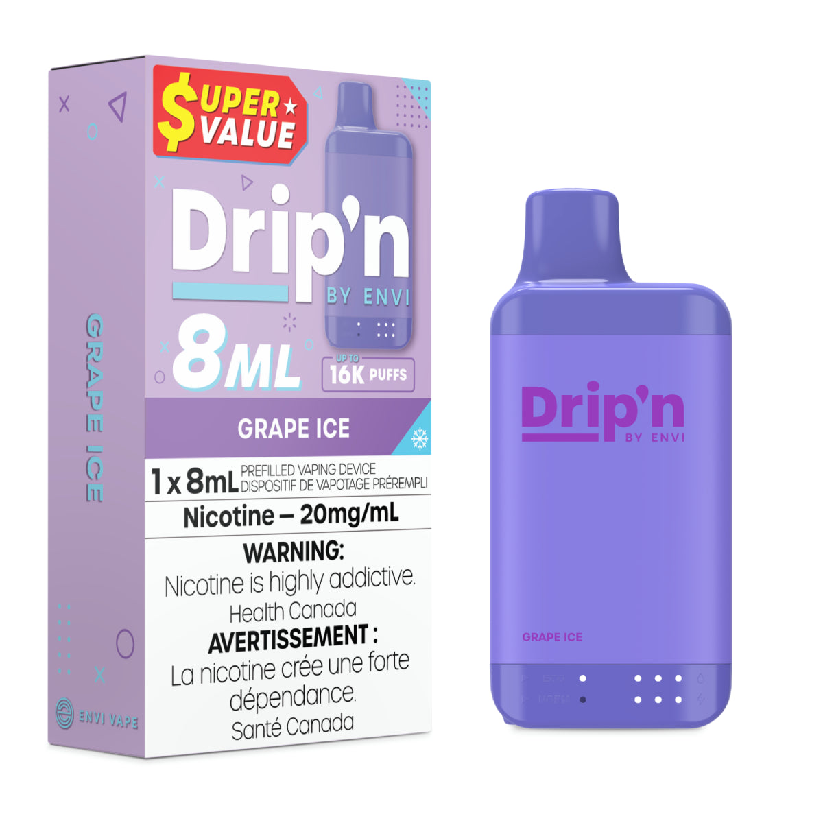 Grape Ice - Drip'n by Envi 8mL - 16K Disposable - 5/PK [ON]