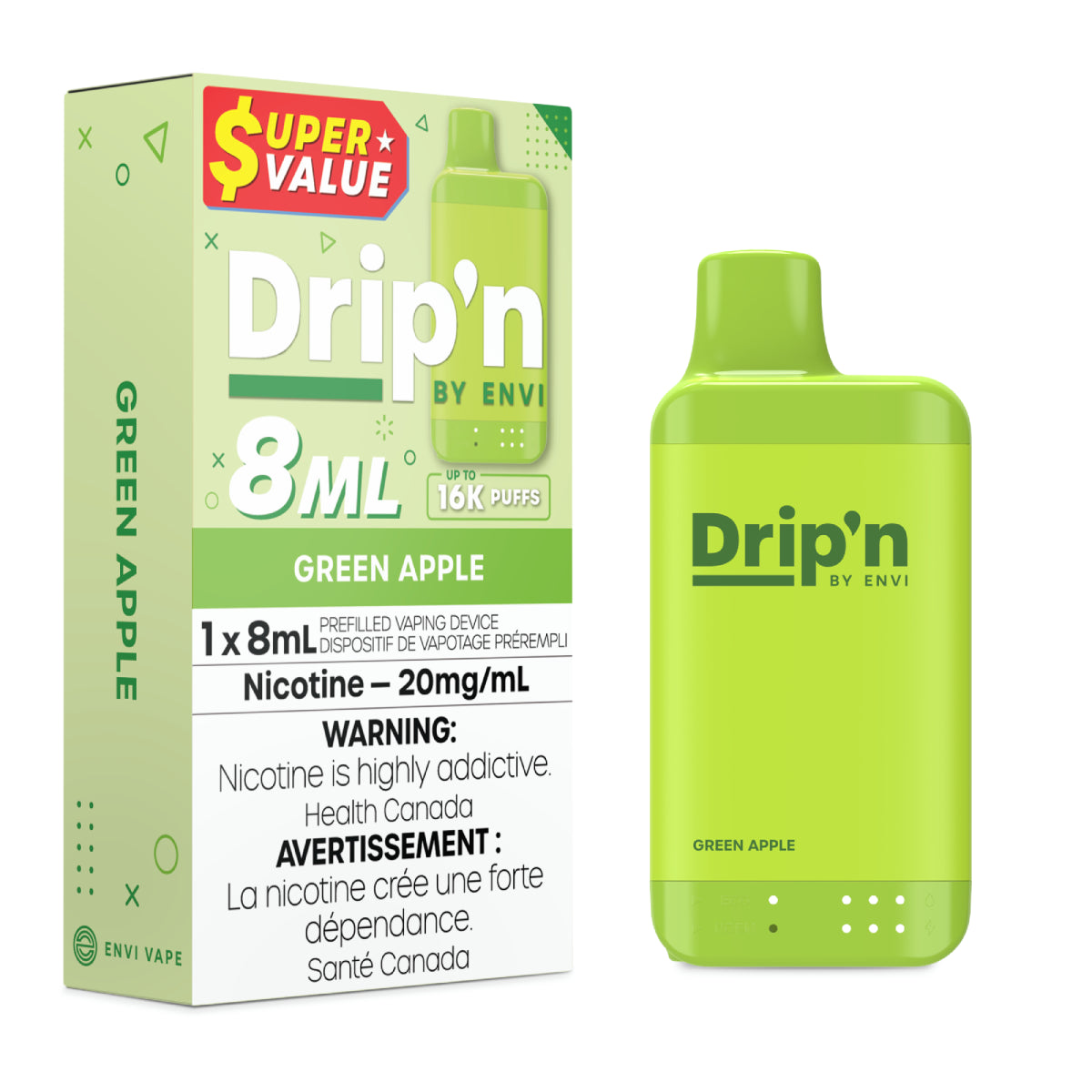 Green Apple - Drip'n by Envi 8mL - 16K Disposable - 5/PK [ON]