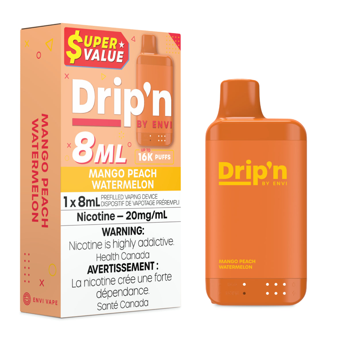 Mango Peach Watermelon - Drip'n by Envi 8mL - 16K Disposable - 5/PK [ON]