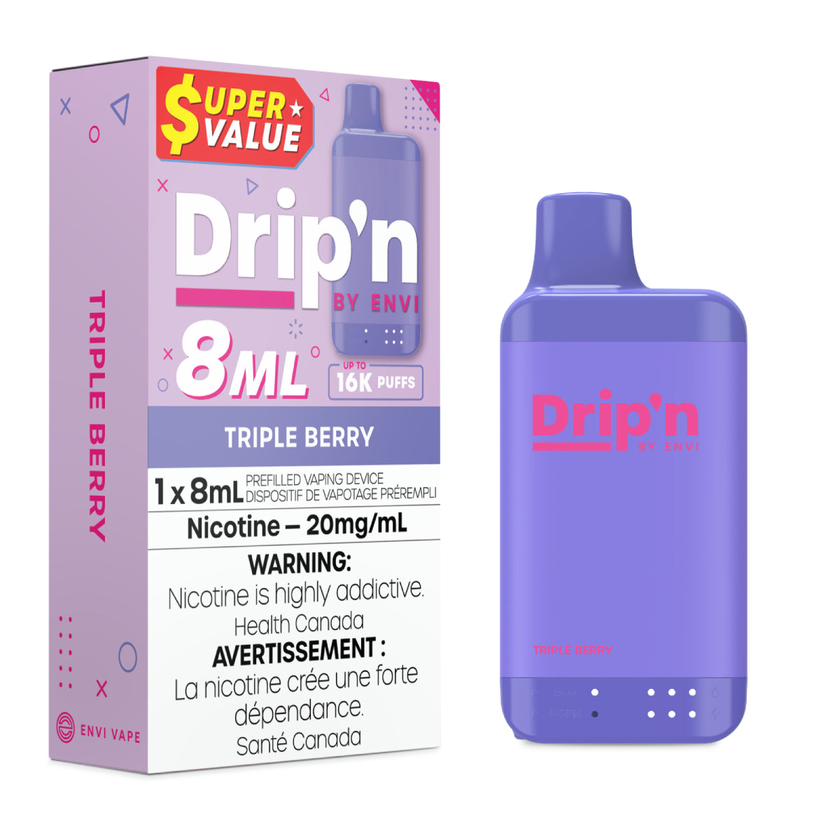 Triple Berry - Drip'n by Envi 8mL - 16K Disposable - 5/PK [ON]