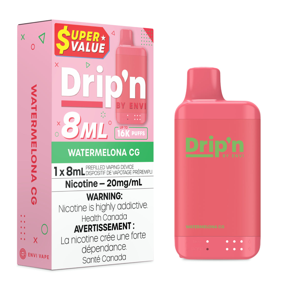 Watermelona CG - Drip'n by Envi 8mL - 16K Disposable - 5/PK [ON]