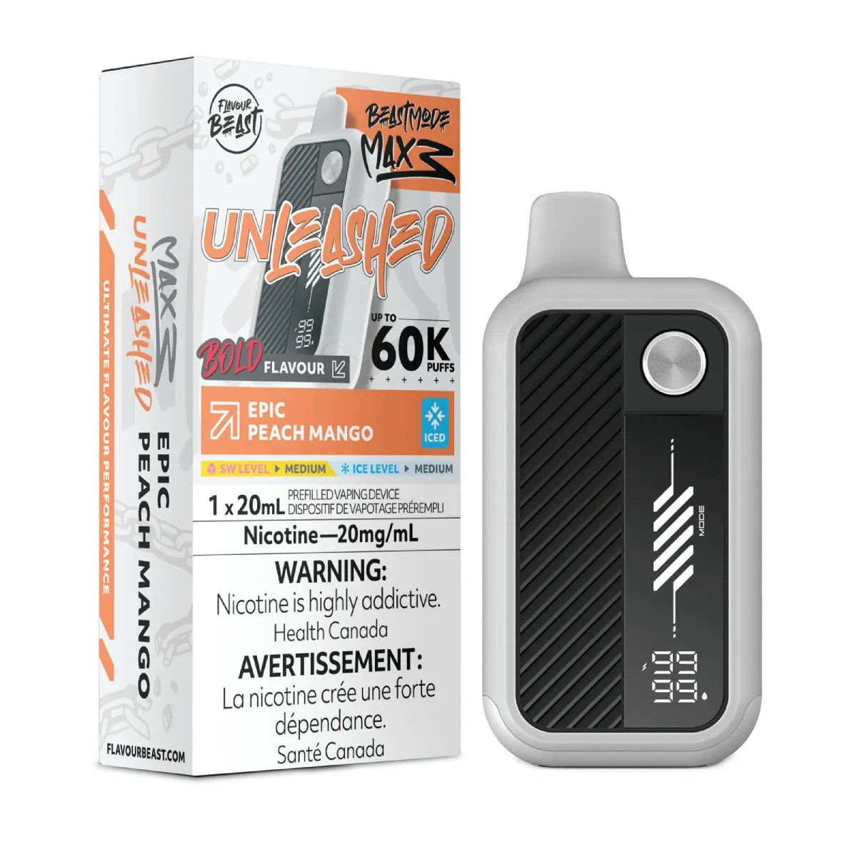 Epic Peach Mango - Flavour  Beast Mode Max 3 Unleashed - 20MG - 4pc/Carton [Ontario]