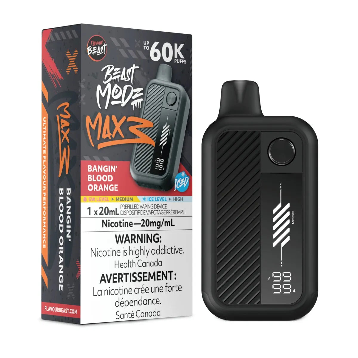 BANGIN BLOOD ORANGE ICED - Flavour Beast Beast Mode Max 3 - 20MG - 4pc/Carton [Ontario]