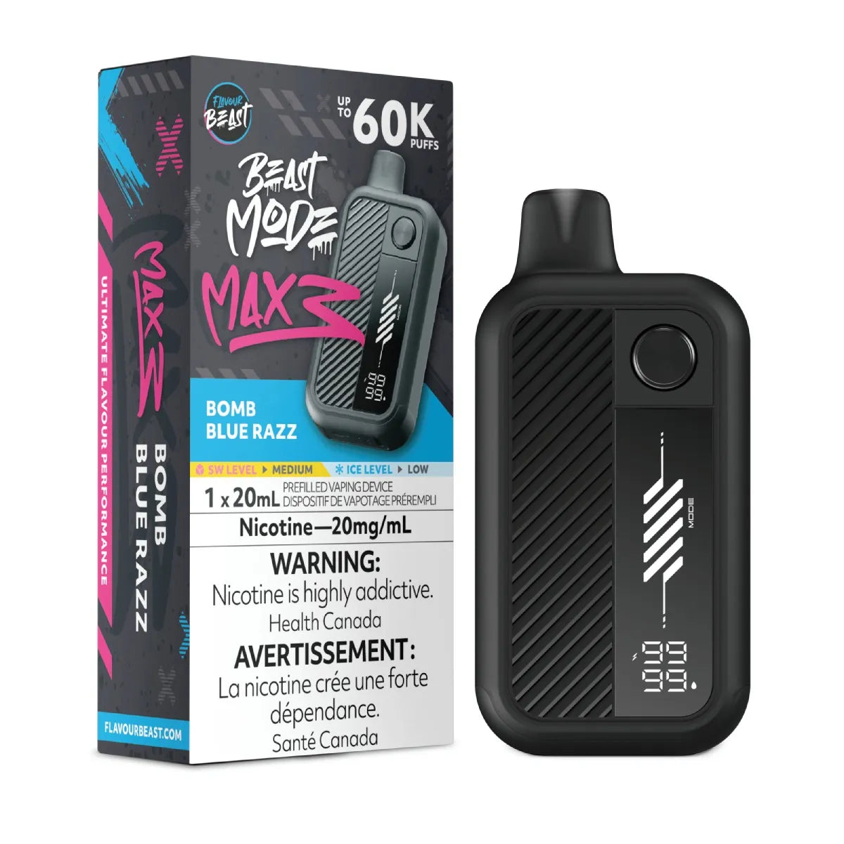 BOMB BLUE RAZZ - Flavour Beast Beast Mode Max 3 - 20MG - 4pc/Carton [Ontario]