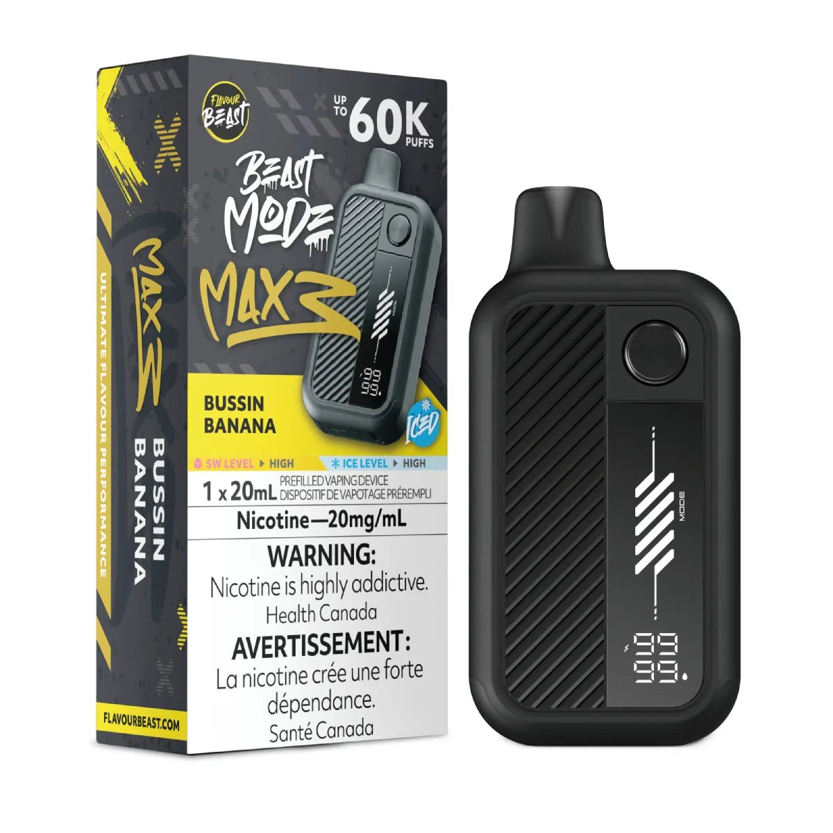 BUSSIN BANANA - Flavour Beast Beast Mode Max 3 - 20MG - 4pc/Carton [Ontario]