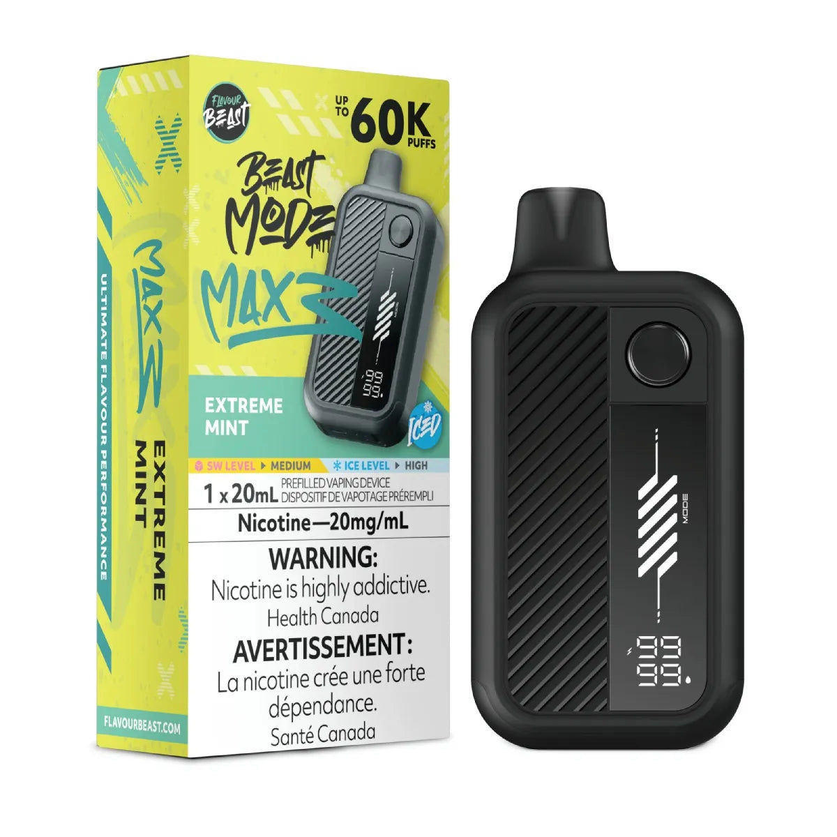 EXTREME MINT ICED - Flavour Beast Beast Mode Max 3 - 20MG - 4pc/Carton [Ontario]