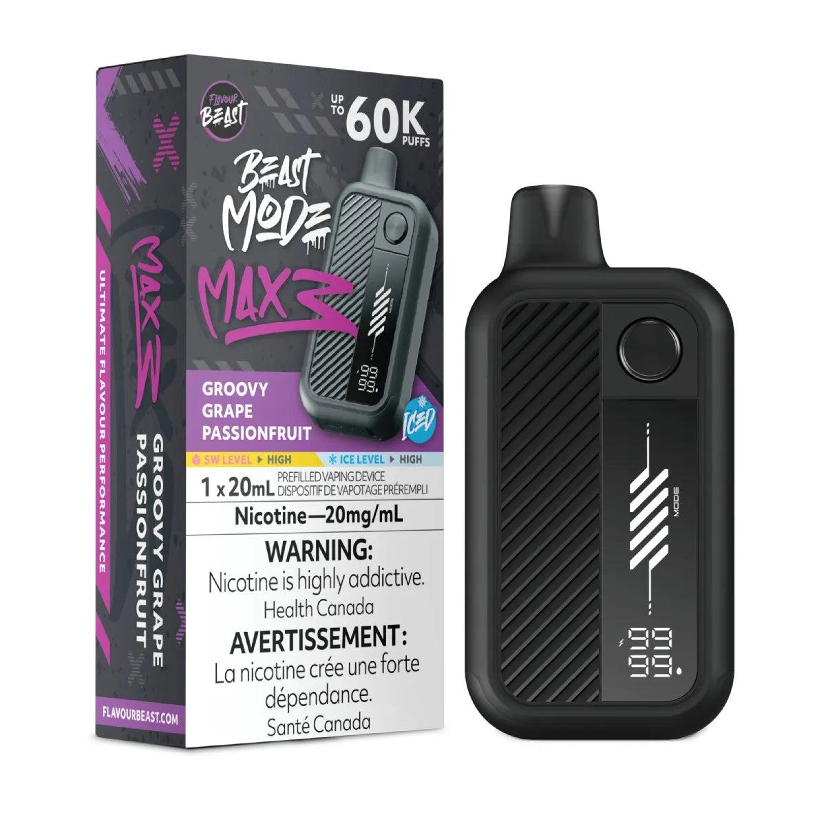GROOVY GRAPE PASSIONFRUIT - Flavour Beast Beast Mode Max 3 - 20MG - 4pc/Carton [Ontario]