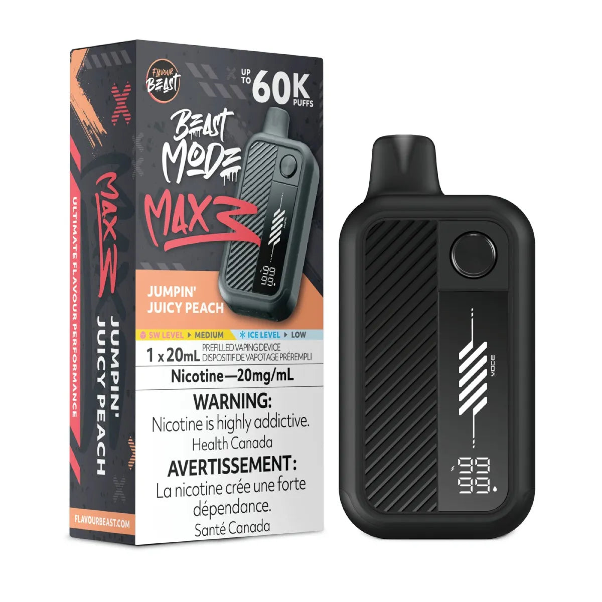 JUMPIN JUICY PEACH - Flavour Beast Beast Mode Max 3 - 20MG - 4pc/Carton [Ontario]