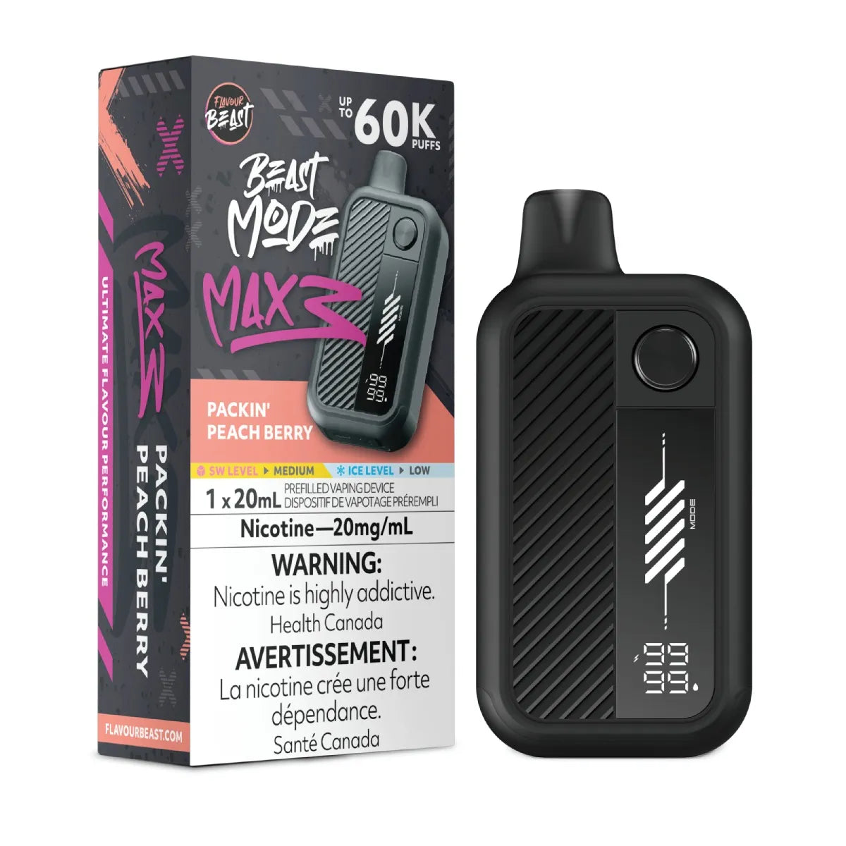 PACKIN PEACH BERRY - Flavour Beast Beast Mode Max 3 - 20MG - 4pc/Carton [Ontario]