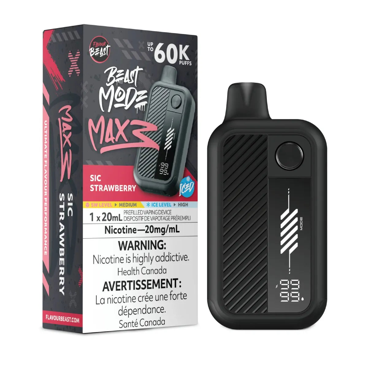 SIC STRAWBERRY ICED - Flavour Beast Beast Mode Max 3 - 20MG - 4pc/Carton [Ontario]