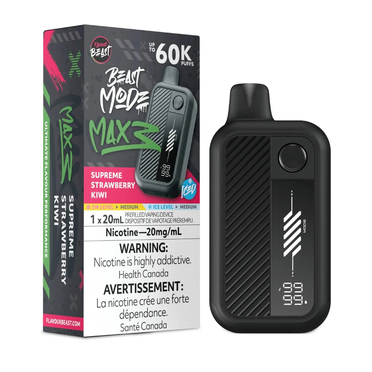 SUPREME STRAWBERRY KIWI ICED - Flavour Beast Beast Mode Max 3 - 20MG - 4pc/Carton [Ontario]