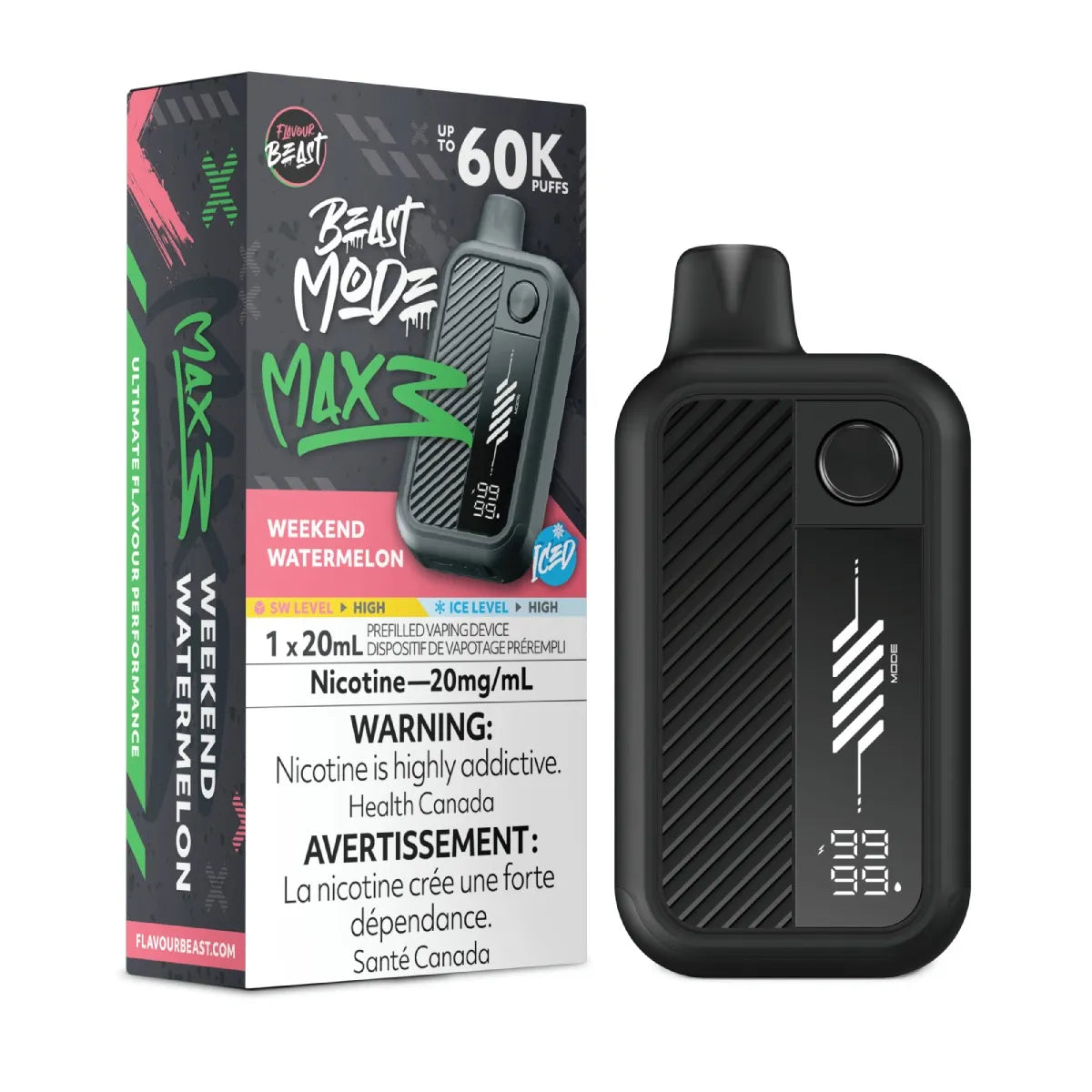 WEEKEND WATERMELON ICED - Flavour Beast Beast Mode Max 3 - 20MG - 4pc/Carton [Ontario]