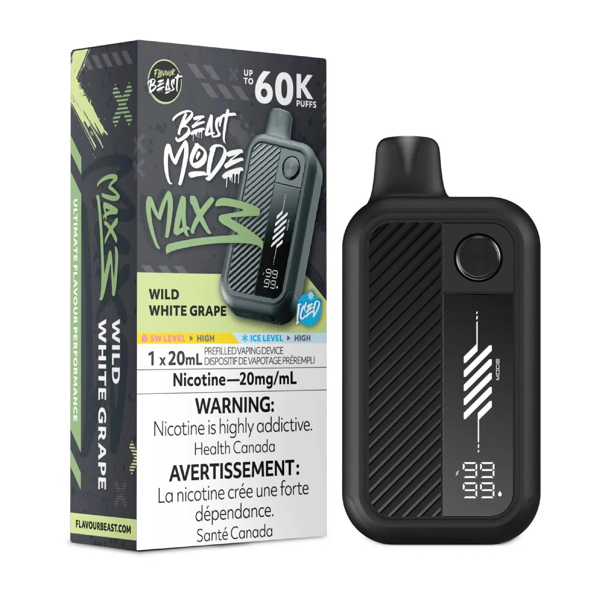 WILD WHITE GRAPE ICED - Flavour Beast Beast Mode Max 3 - 20MG - 4pc/Carton [Ontario]