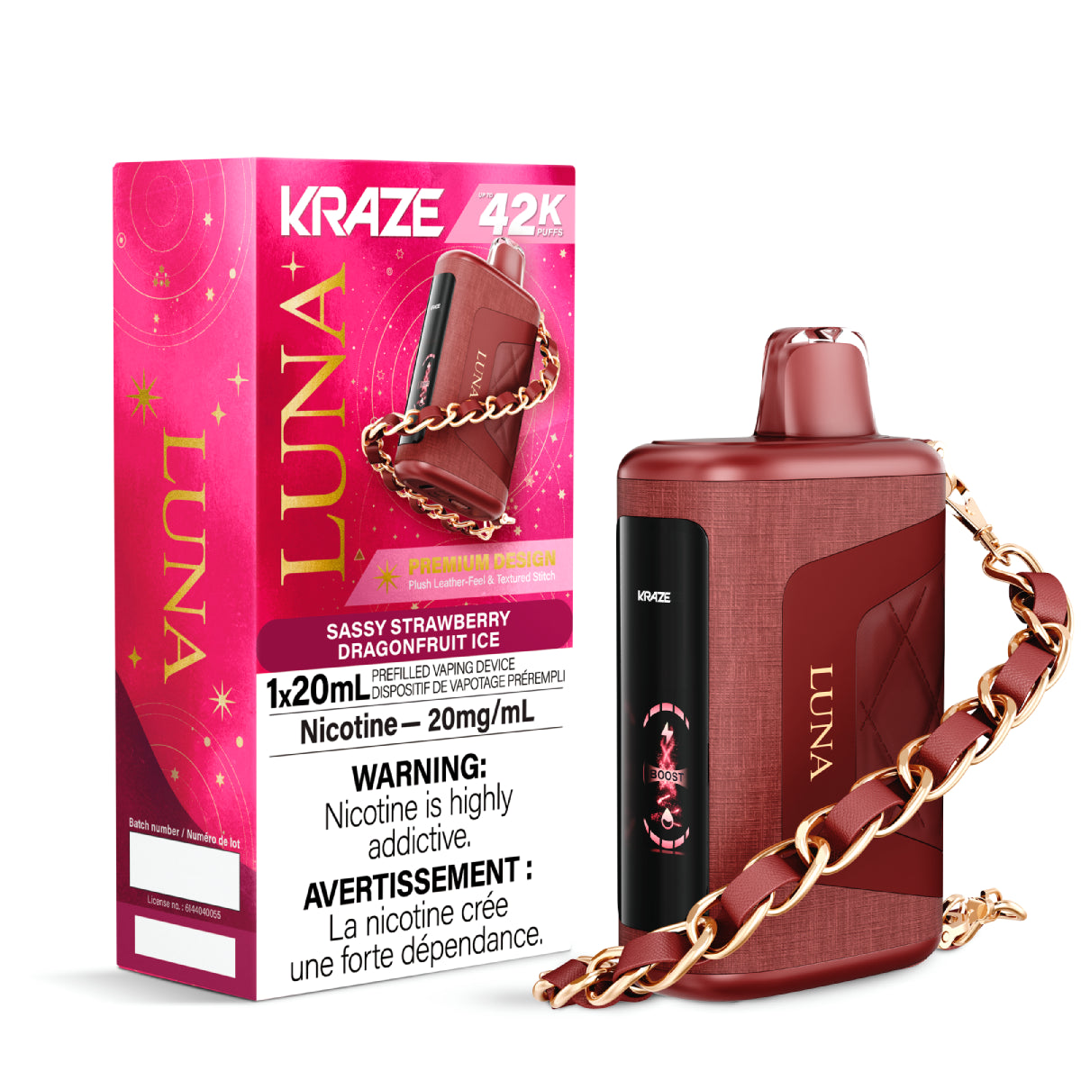 SASSY STRAWBERRY DRAGONFRUIT ICE - Kraze LUNA - 5pc/Carton [ON]