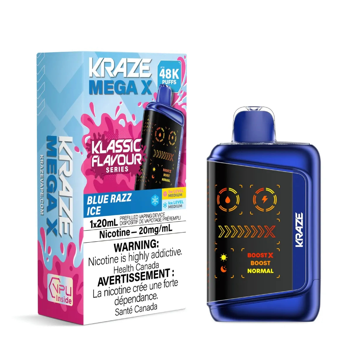BLUE RAZZ ICE - Kraze Mega X Klassic 48k - 4pc/Carton [ON]