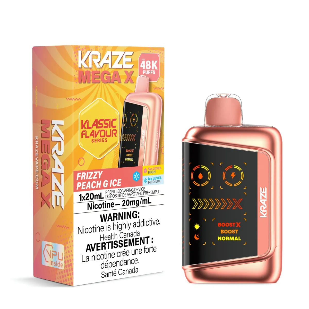 FRIZZY PEACH G ICE - Kraze Mega X Klassic 48k - 4pc/Carton [ON]