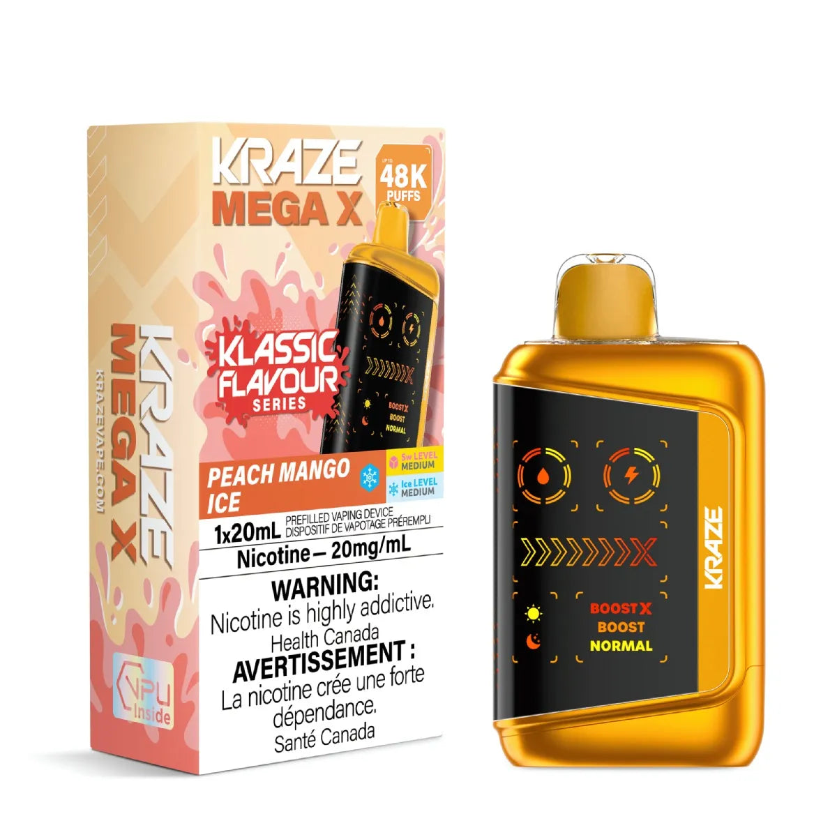 PEACH MANGO ICE - Kraze Mega X Klassic 48k - 4pc/Carton [ON]