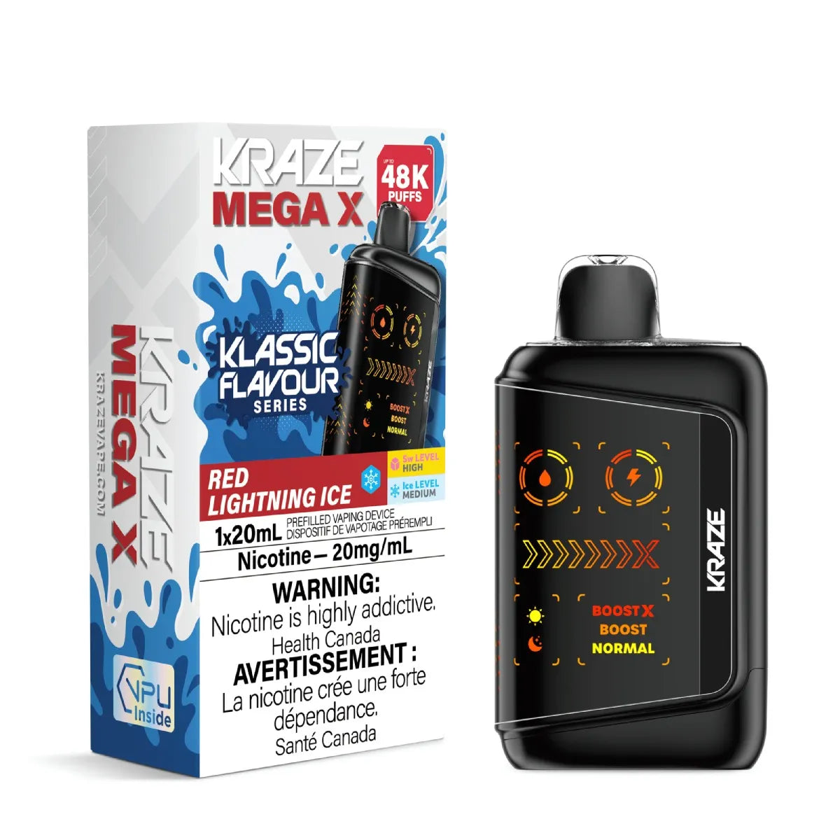 RED LIGHTNING ICE - Kraze Mega X Klassic 48k - 4pc/Carton [ON]