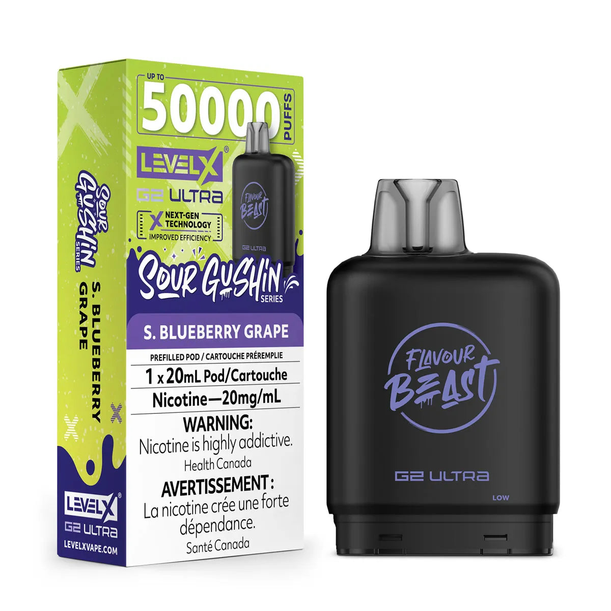 SOUR GUSHIN S. BLUBERRY GRAPE - Level X Flavour Beast G2 Ultra - [ON]