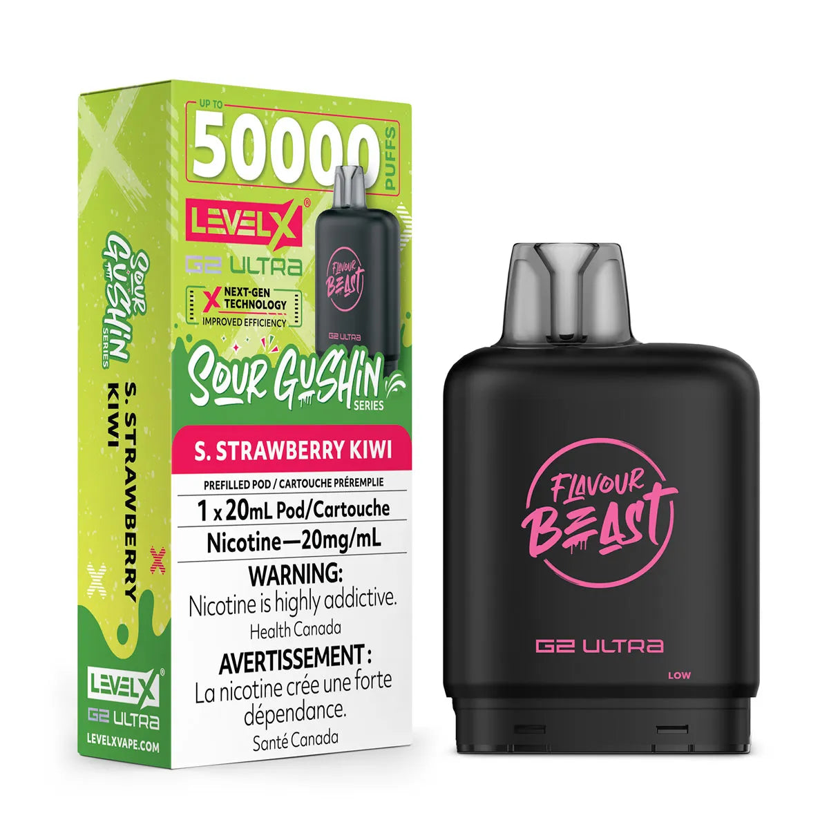 SOUR GUSHIN S. STRAWBERRY KIWI - Level X Flavour Beast G2 Ultra - [ON]