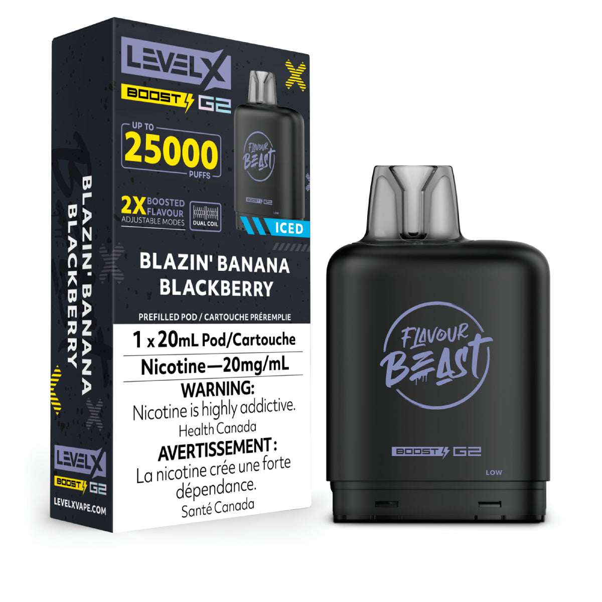 BLAZIN' BANANA BLACKBERRY - Level X Flavour Beast - Boost Pod 20mL - 6pc/Carton