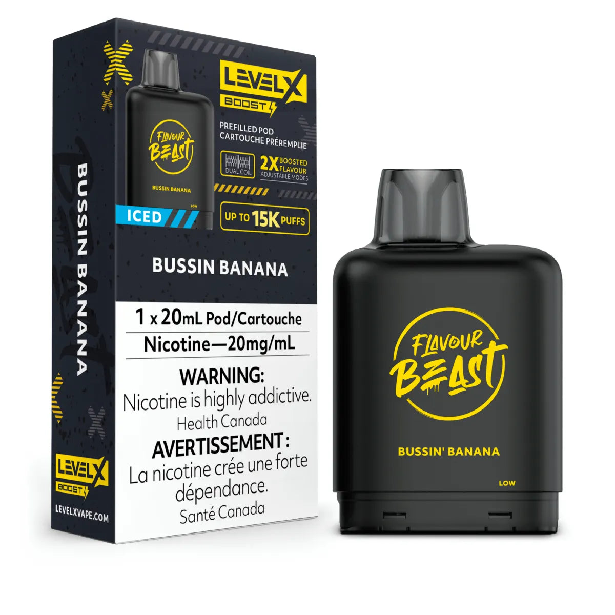 Bussin Banana Iced - Level X Flavour Beast Boost Pod 20mL - 6pc/Carton