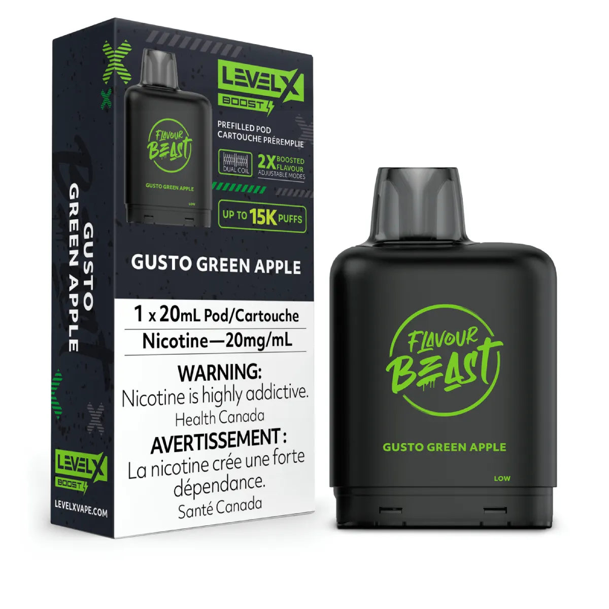 Gusto Green Apple - Level X Flavour Beast Boost Pod 20mL - 6pc/Carton