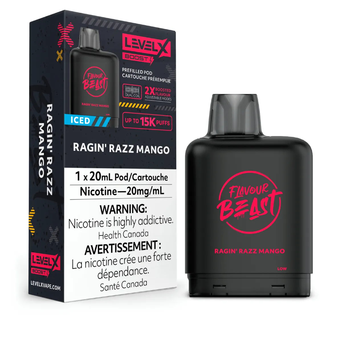 Ragin' Razz Mango Iced - Level X Flavour Beast Boost Pod 20mL - 6pc/Carton