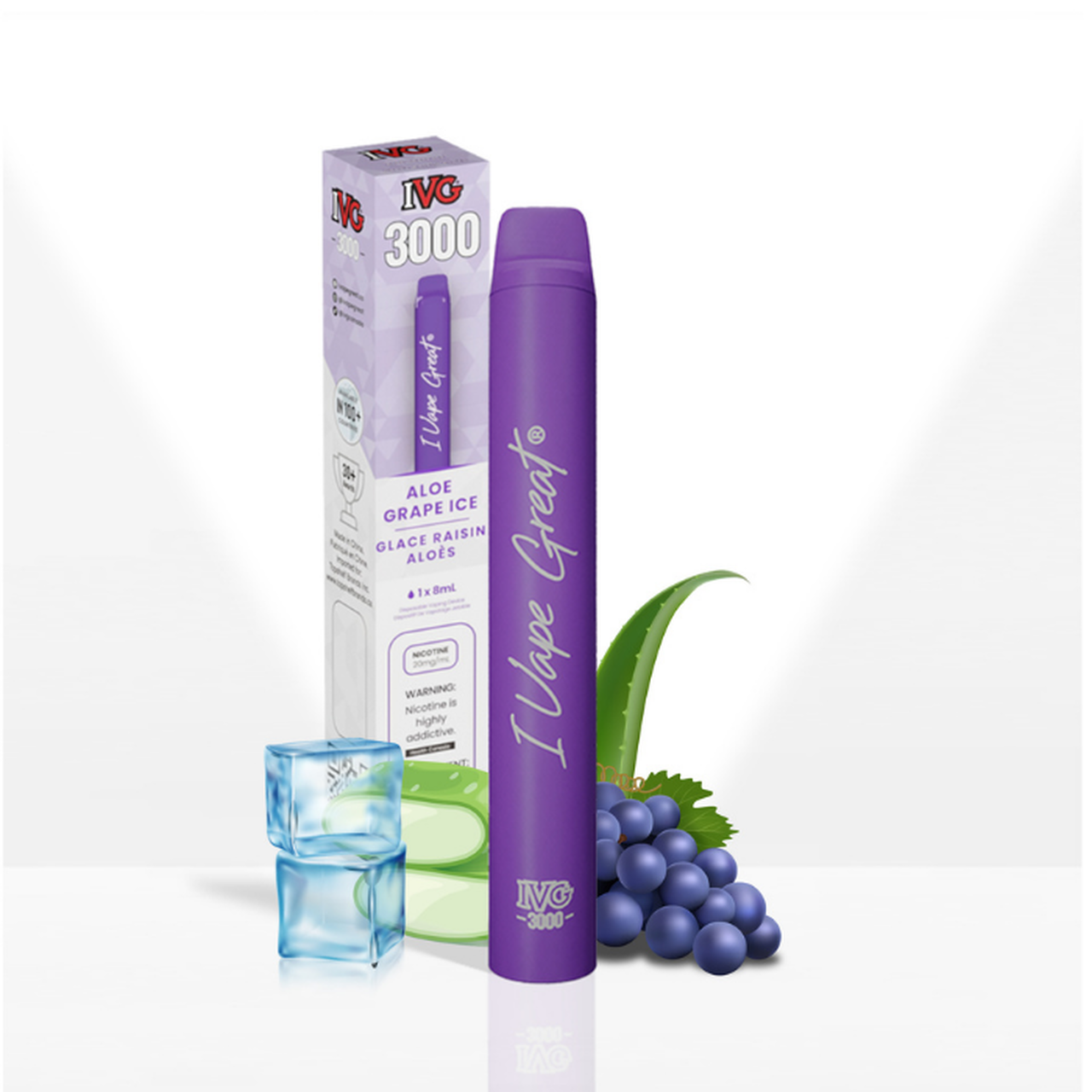 Aloe Grape Ice - IVG 3000 Puffs Disposable Vape - 6ct