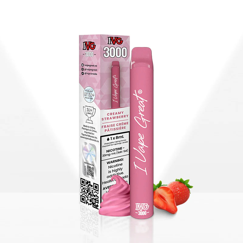 Creamy Strawberry - IVG 3000 Puffs Disposable Vape - 6ct