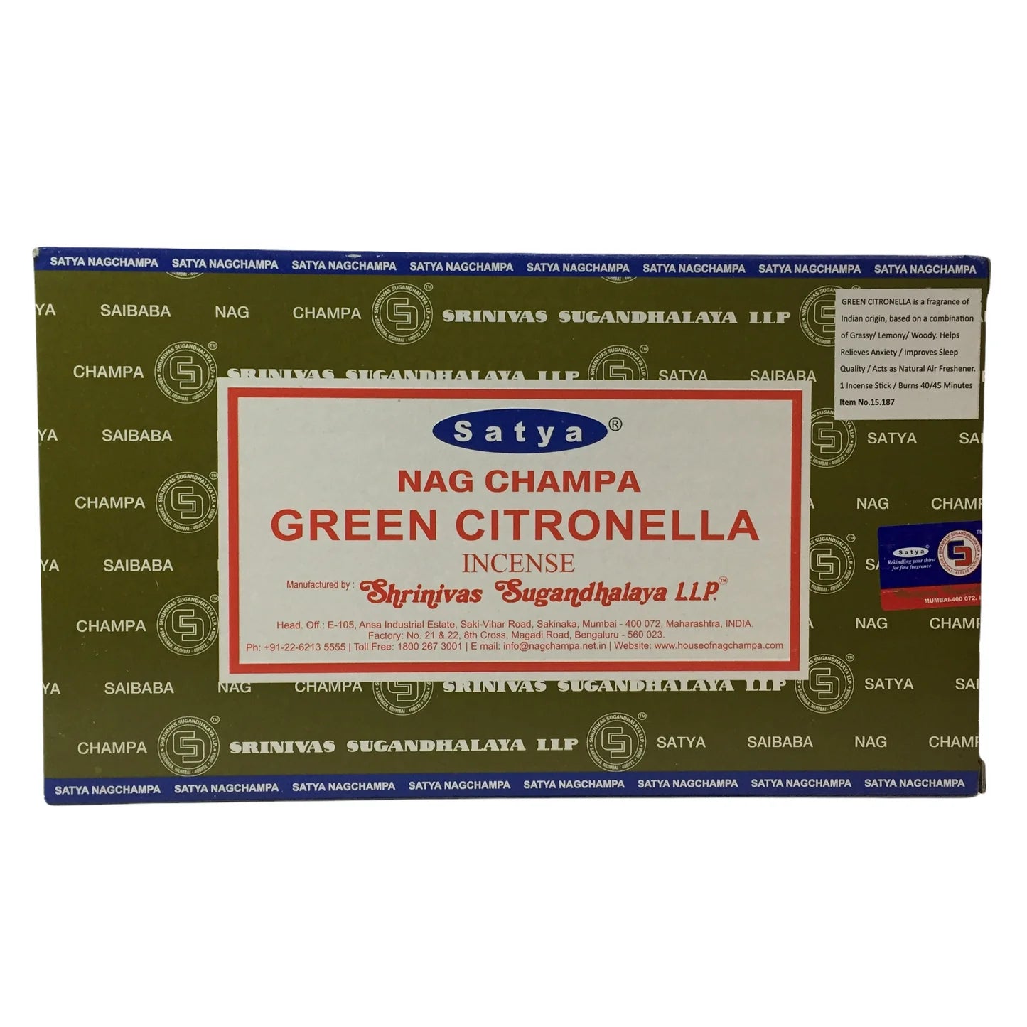 SATYA NAG CHAMPA GREEN CITRONELLA INCENSE