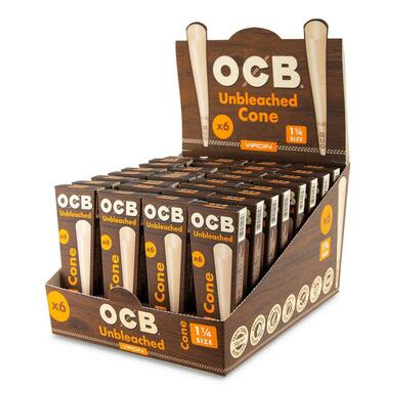 OCB Virgin Unbleached 1¼ Cones - 32ct