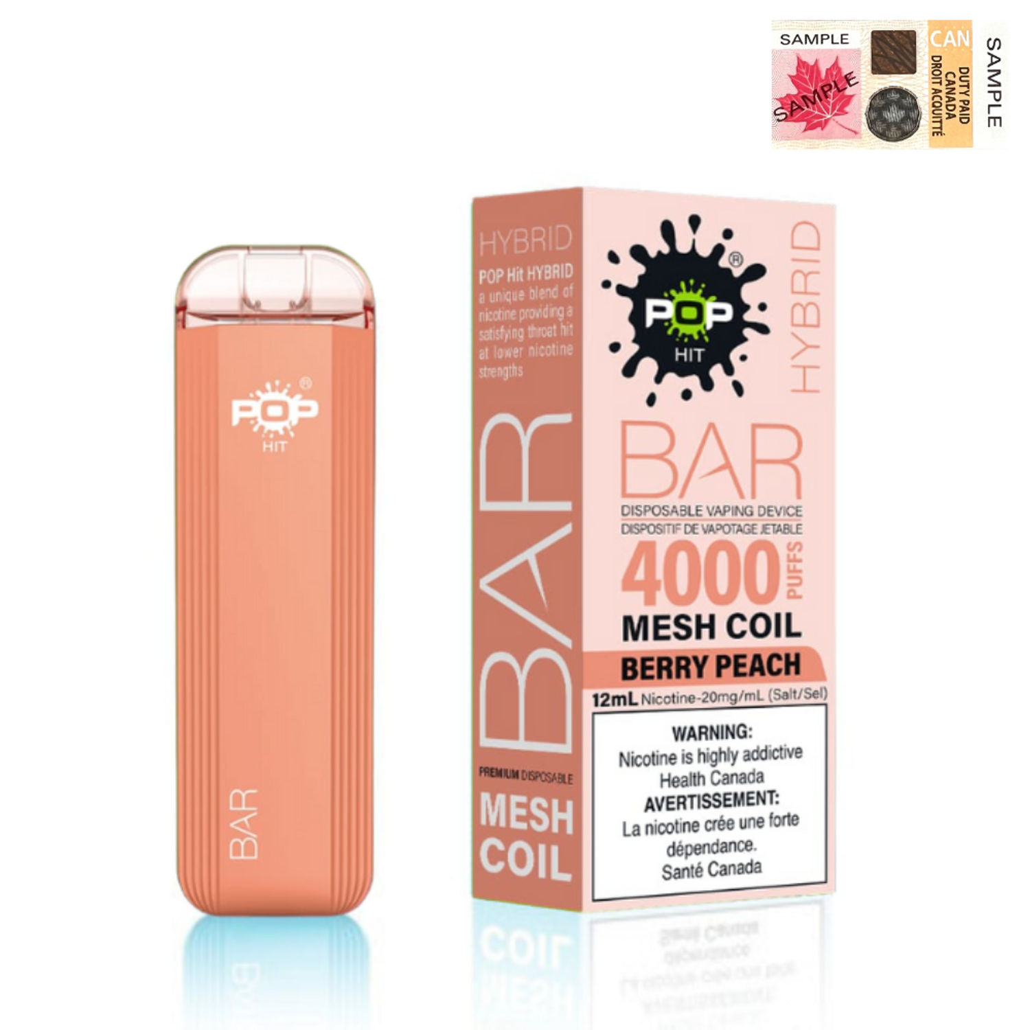 Berry Peach - Pop Hybrid Bar 4000 Puff  - 5pc/Carton